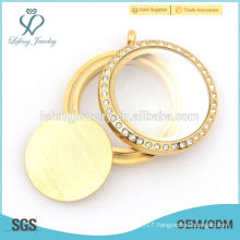 Hot sale stainless steel gold round plate for floating locket,no pendant